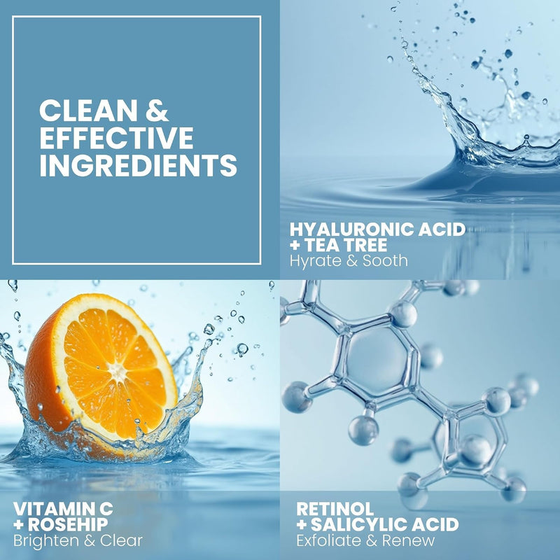 Eva Naturals Suero de vitamina C Plus, 2 % retinol, 3,5 % niacinamida, 5 % ácido hialurónico, 2 % ácido salicílico, 10 % MSM, 20 % vitamina C, suero para limpieza de piel, reparador de piel antienveje