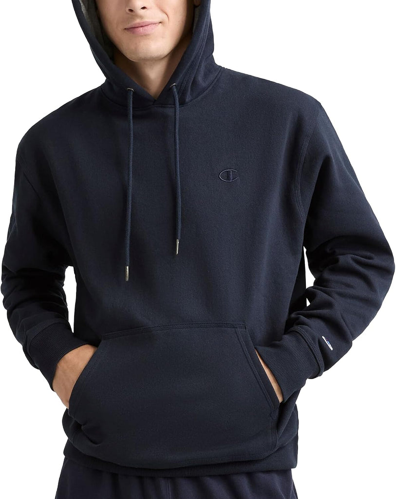 Champion Men's Powerblend Pullover Hoodie, Standard Fit, Midweight Fleece, Deep Navy, Large