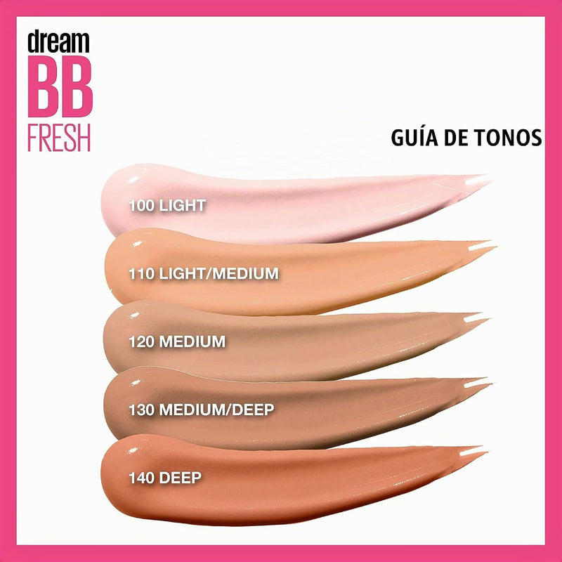 MAYBELLINE Dream Fresh Skin Hydrating BB cream, 8-in-1 Skin Perfecting Beauty Balm with Broad Spectrum SPF 30, Sheer Tint Coverage, Oil-Free, Light/Medium, 1 Fl Oz