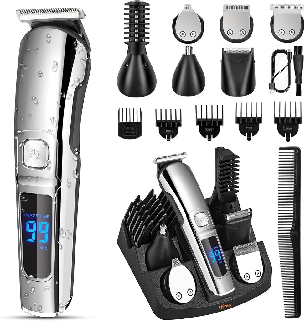 Ufree - Cortadora de barba inalámbrica para hombres, maquina de afeitar eléctrica impermeable para nariz, cuerpo, cara y bigote, kit de aseo