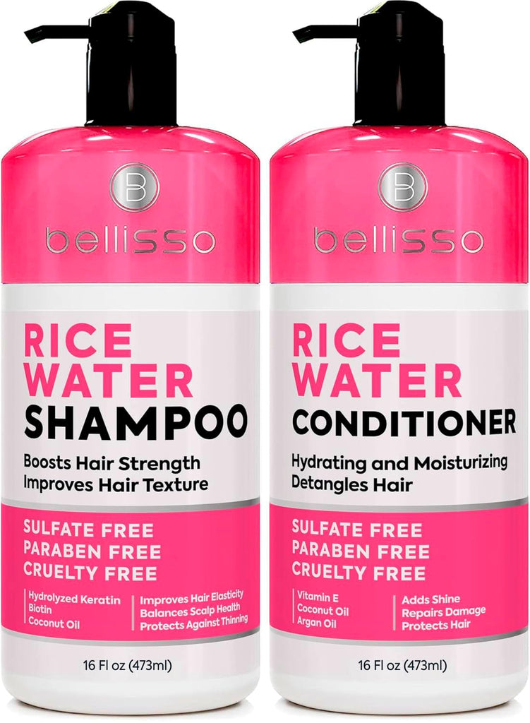 Rice Water Shampoo and Conditioner Set - Sulfate Free for Thin and Fine Hair - Fuller, Thickening Formula for Women and