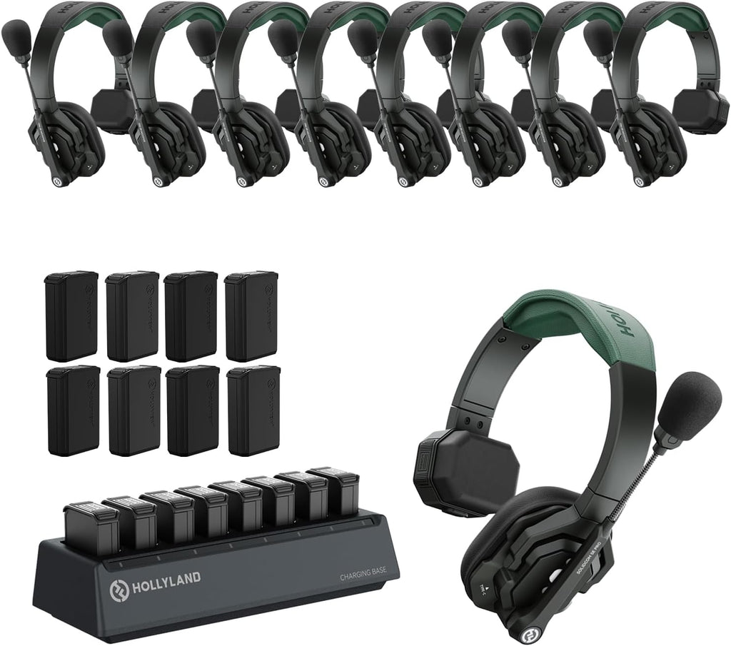 Hollyland Solidcom SE PRO 9-Users ENC Noise Cancellation Wireless Intercom Headset System 1312ft Team Communication with