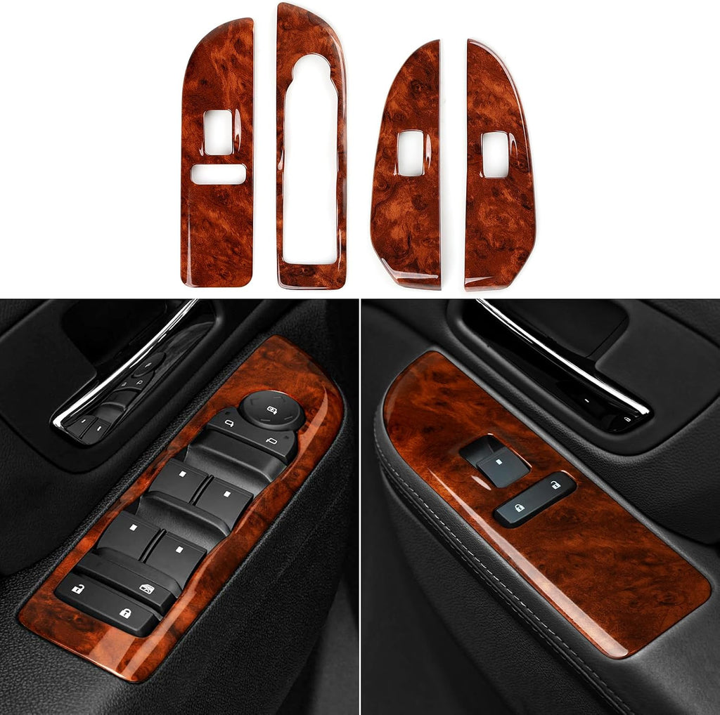 Car Window Lift Switch Cover Trim Wood Grain Sticker Decal fits for Chevrolet Silverado Suburban Tahoe Avalanche/GMC Sie