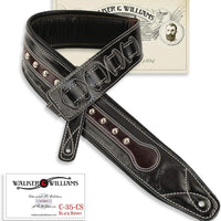 Walker & Williams C-35-CS Handmade Black and Brown All Top Grain Leather Padded Guitar Strap with Metal Studs For Acoust