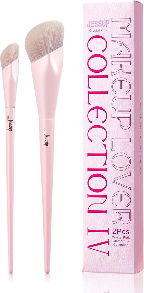 Jessup Foundation Brush and Concealer Brush, Pink Makeup Brushes Set 2Pcs Premium Synthetic Face Make up Brushes for Liquid Cream, T497