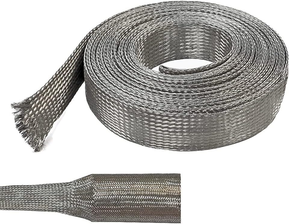 Electriduct 3/8" Tinned Copper Metal Braid Sleeving Flexible EMI RFI Shielding Wire Mesh (0.24" Diameter) - 50 Feet