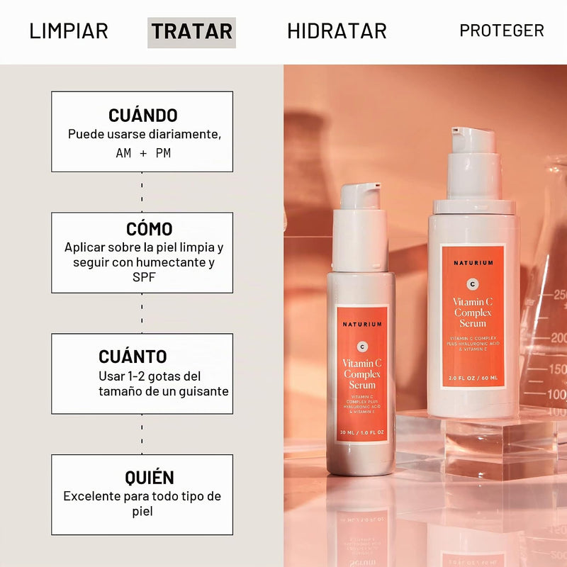 Naturium Suero Facial Complejo de Vitamina C con Acido Hialuronico y Vitamina E, Tratamiento Antienvejecimiento, 30ml