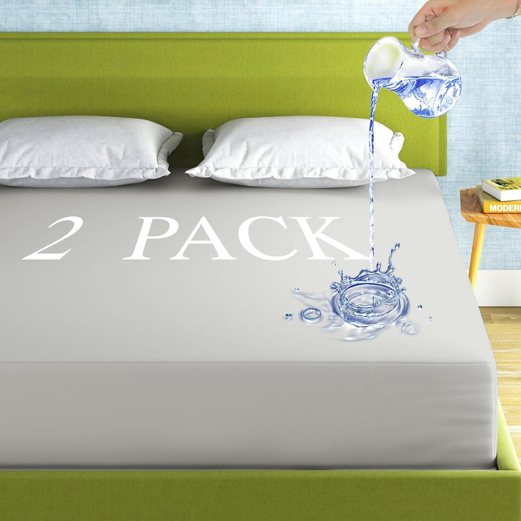 2 Pack Mattress Protector Queen Size 100% Waterproof Fitted Mattress Cover, Breathable Noiseless & Machine Washable Bed