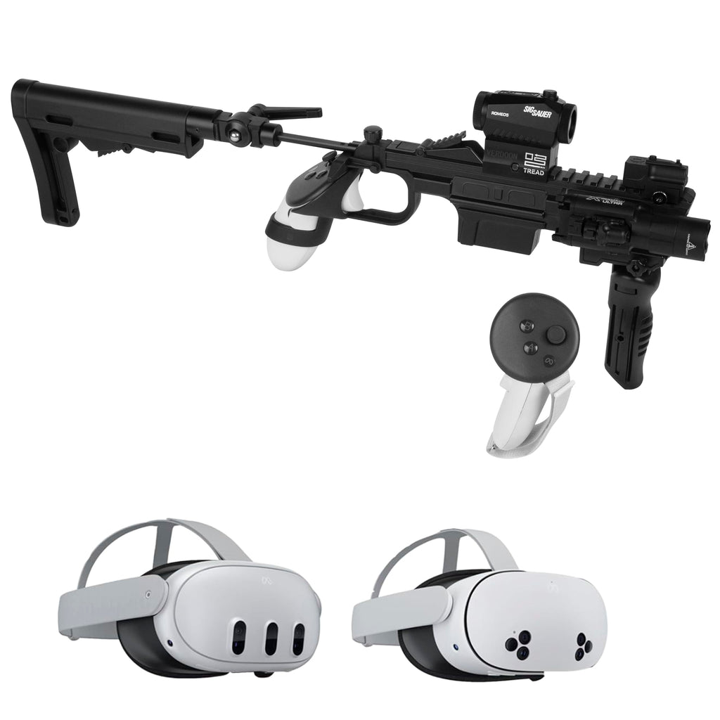VR Gun Stock Quest 3&Meta Quest 3S,Adjustable & Foldable Design,Rapid REL0AD System,Real-Time Crosshair,Nylon Aluminum C