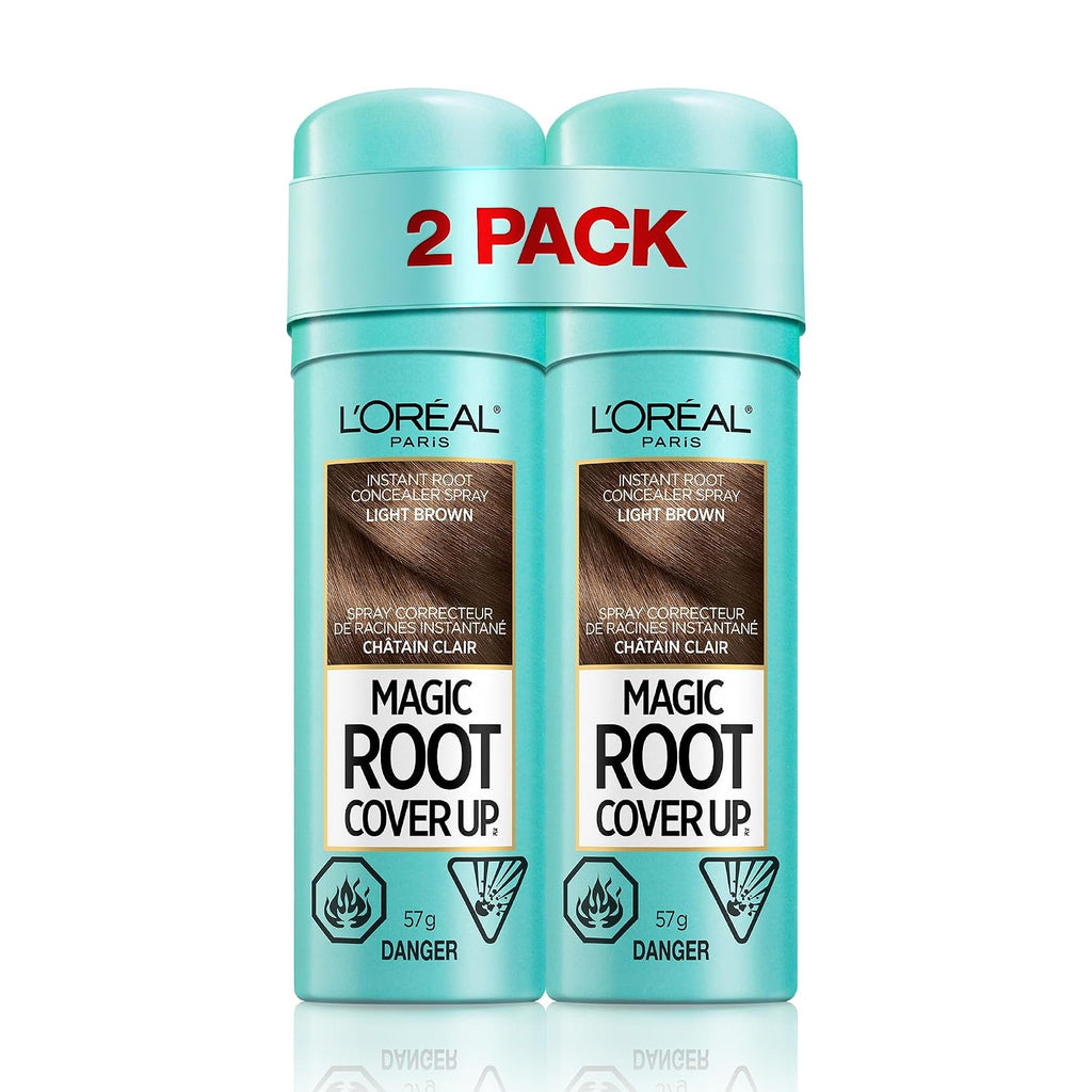 L'Oreal Paris Hair Color Root Cover Up Temporary Gray Concealer Spray Light Brown (Pack of 2) (Packaging May Vary)
