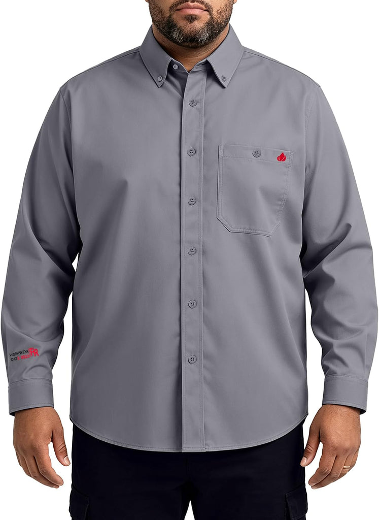 WORKWEYA FR Welding Shirts 7.5oz Cotton Button Down Flame Resistant Shirt for Men Light Gray