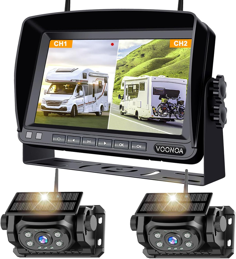 VOONOA 2 Magnetic Wireless Backup Camera with 7'' HD 1080P DVR Monitor System, 15000mAh Rechargeable Waterproof Dual Sol