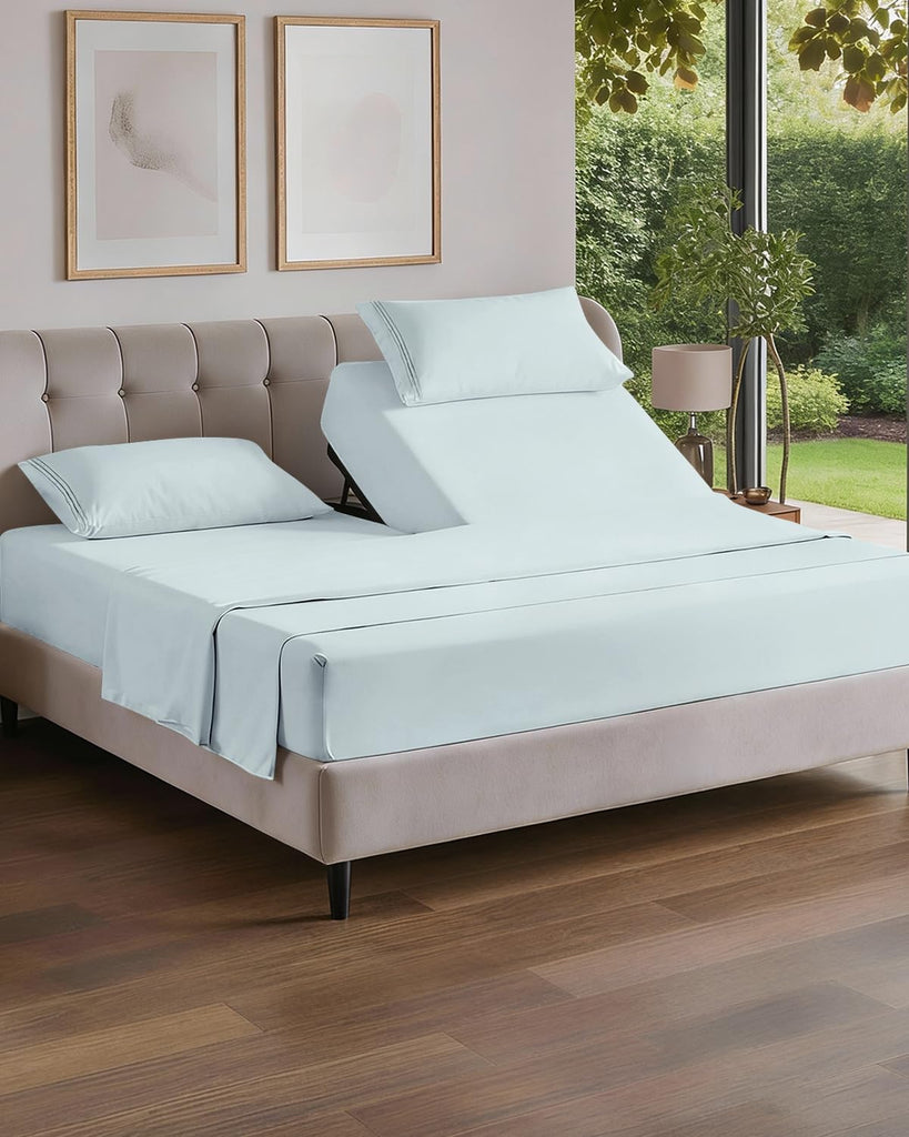 Flex Top Split Head King 4 Piece Sheet Set - Soft & Breathable - Ice Blue