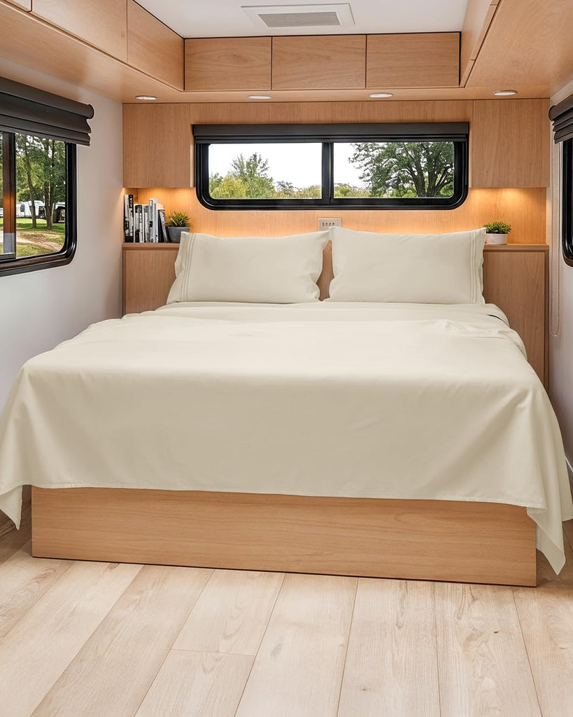 Short Queen Size 4 Piece Bed Sheet Set - RV Short Queen Sheets - Wheat