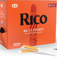 Rico Organic Bb Clarinet Reeds, Strength 2.0, 25 Pack