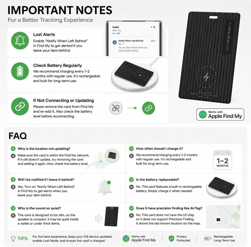 MSEBENT Wallet Tracker Card, Apple MFi Certified