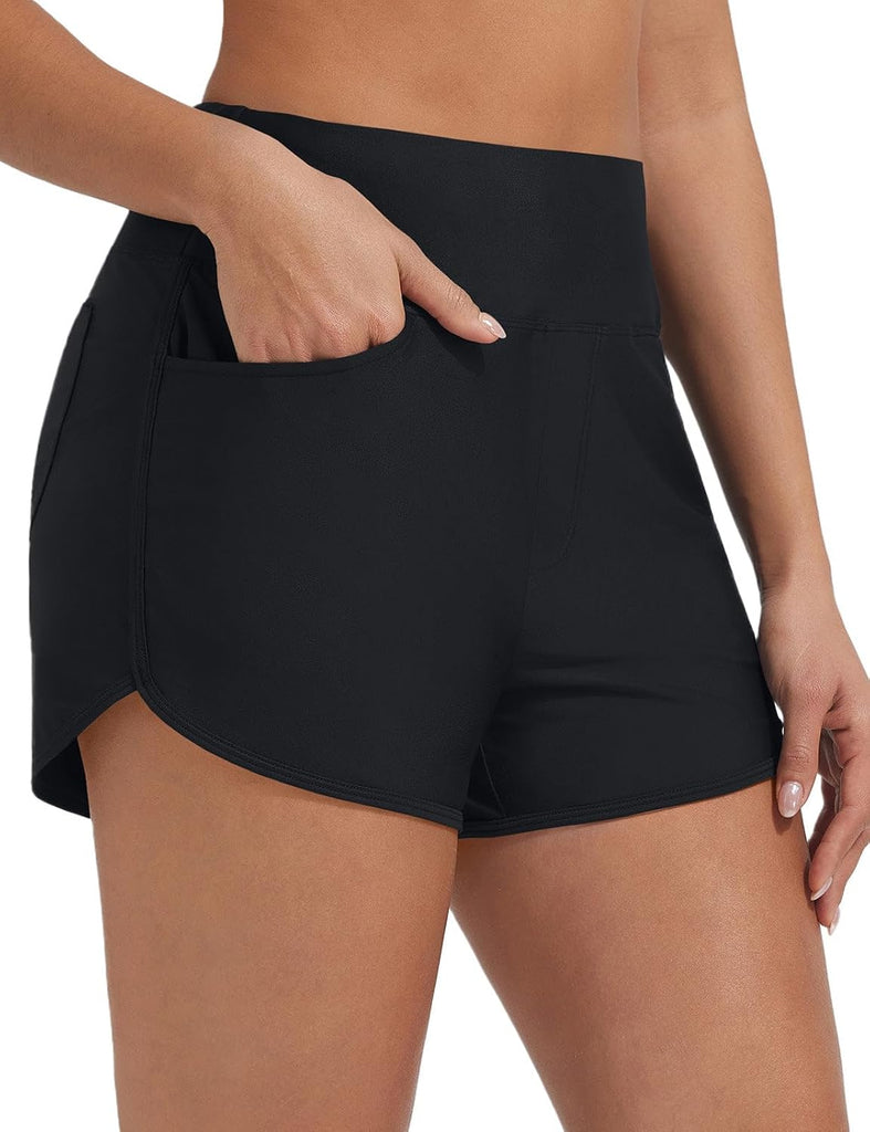 baleaf Women's 3" Swim Shorts with Velcro-Sealed Pockets Black XL