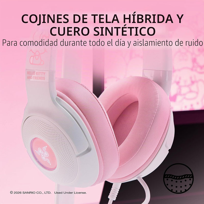 Razer Kraken Kitty V2 USB Wired Headset: Hello Kitty Ears - Chroma RGB Stream Reactive Lighting, HyperClear Cardioid Mic, 7.1 Surround Sound, Triforce 40mm Drivers - Hello Kitty Edition