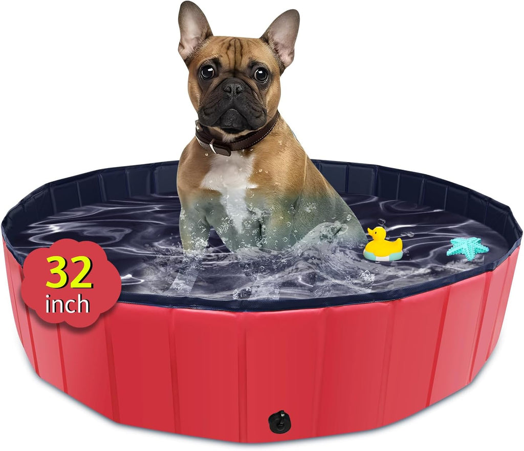 CACSPS Foldable Dog Pool, 32" x 8" Kiddie Pool with Hard Plastic, Non-Slip Dog Bath Tub for Outdoor Backyard, Collapsibl