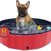 CACSPS Foldable Dog Pool, 32" x 8" Kiddie Pool with Hard Plastic, Non-Slip Dog Bath Tub for Outdoor Backyard, Collapsibl