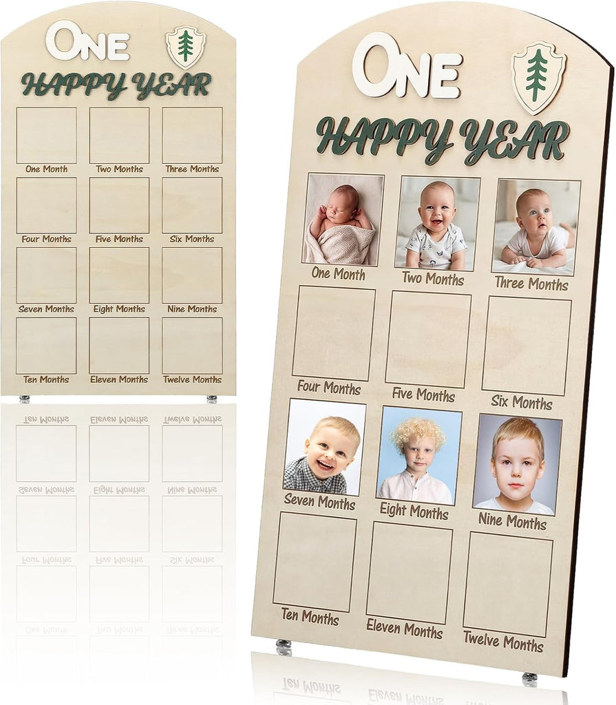 Cinnvoice One Happy Camper 1st Birthday Photo Board Camping First Birthday Wooden Decorative Board Milestone Monthly Pho