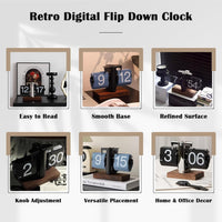 Retro Digital Flip Down Clock, Battery Powered Internal Gear Operated Clock, Classic Mechanical