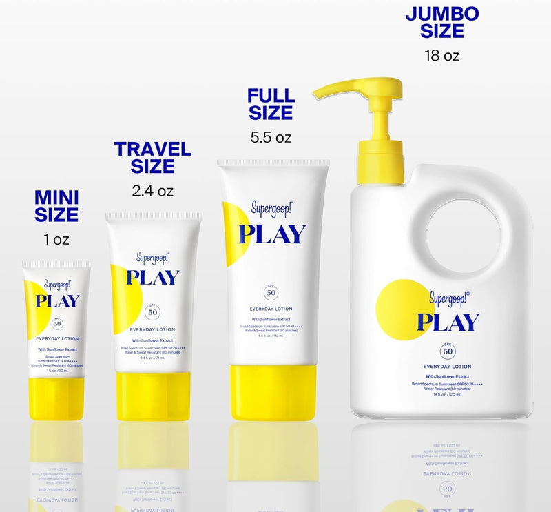 Supergoop! PLAY Everyday Lotion - Protector solar de amplio espectro para cuerpo y cara, ideal para días activos, absorción rápida, resistente al agua y al sudor
