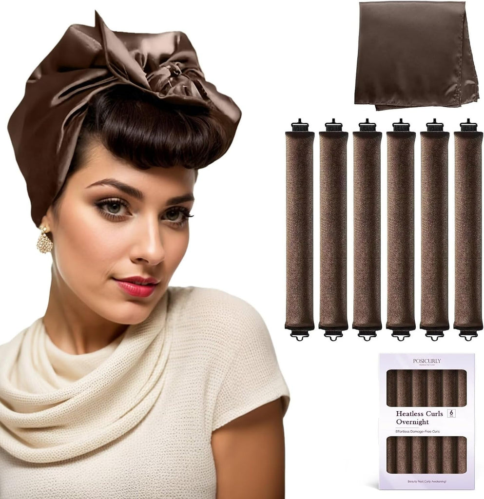 posicurly Rizadores de Cabello Nocturnos Rizos Sin Calor - 6 Piezas Varillas Rizadoras Sin Calor para Dormir con Pañuelo de Cabello de Satén