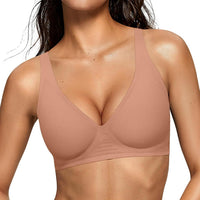 OEAK Womens Jelly Bras Wireless Deep V Comfy Push Up Tshirt Bras LAT M