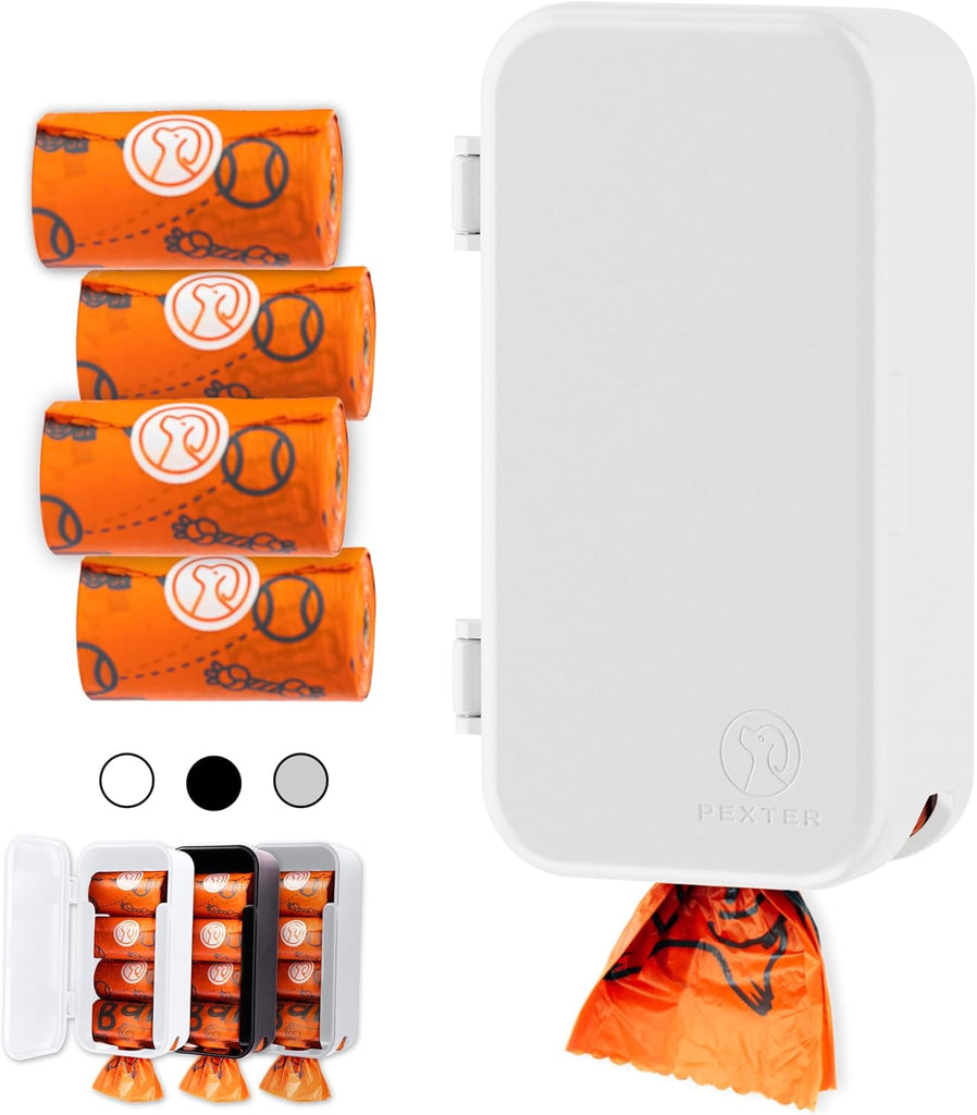 PEXTER Dog Poop Bag Dispenser - Outdoor or Indoor Pet Waste Bag Dispenser Station - Stick-On or Screw-On Wall Mount - Po