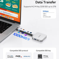 ORICO 10Gbps Magnetic M.2 Docking Station, 6-in-1 USB C HUB & M.2 2230 NVMe Enclosure with HDMI 4K@60Hz, USB-A&C 3.2, 100W PD, AUX, USBC Dock for iPhone 17/16/15 Pro/Pro Max