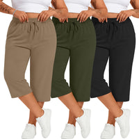 Neer 3 Pack Women's Plus Size Cotton Capris, 3-Color, 4X-Large