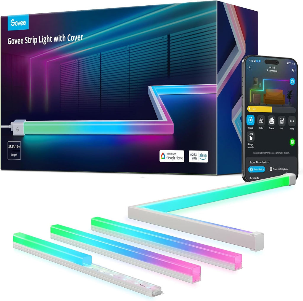 Govee RGBIC LED Strip Lights 32.8ft with Covers,Smart Control, APP, WiFi