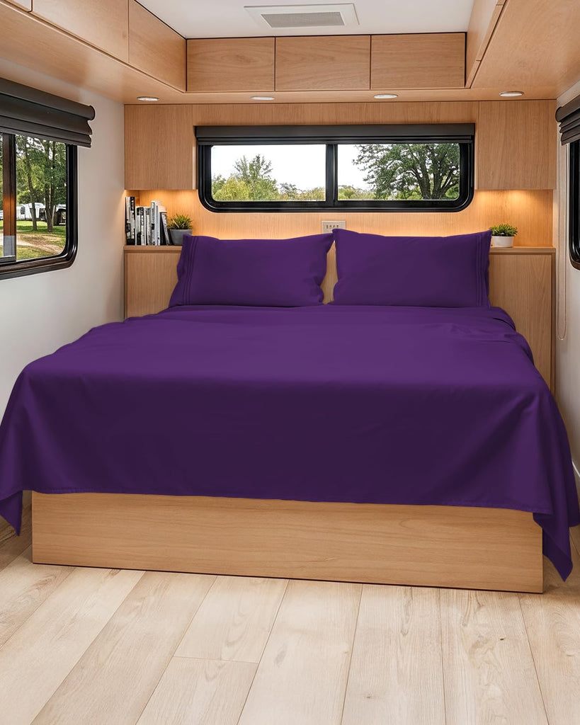 Short Queen Size 4 Piece Bed Sheet Set - RV Short Queen Sheets - Purple