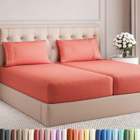 Split King Size 5 Piece Sheet Set - Breathable & Cooling Sheets - Coral