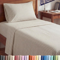 Twin XL 3 Piece Sheet Set - College Dorm Room Essentials - Beige Stripes