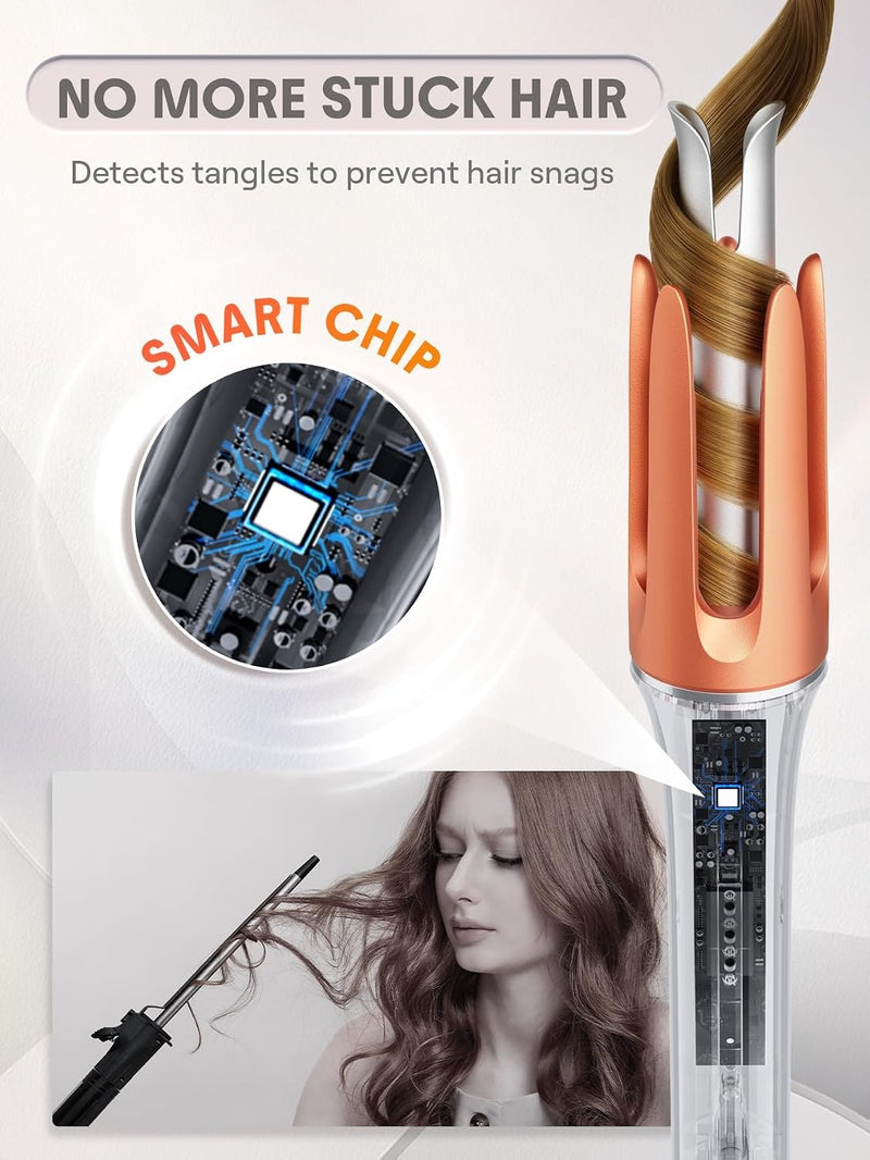 Rizador automático SHEGLAM de 3,17 cm con 3 temperaturas, calentamiento rápido, rotación bidireccional, protección anti-quemaduras, anti-enredos, apagado automático para peinar el cabello.