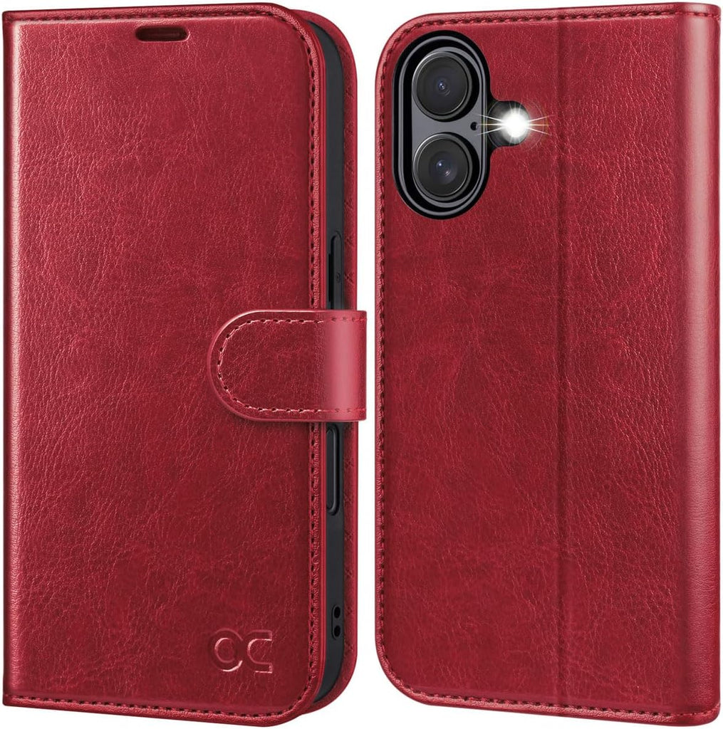 OCASE for iPhone 16 Wallet Case, Card Holder, Red