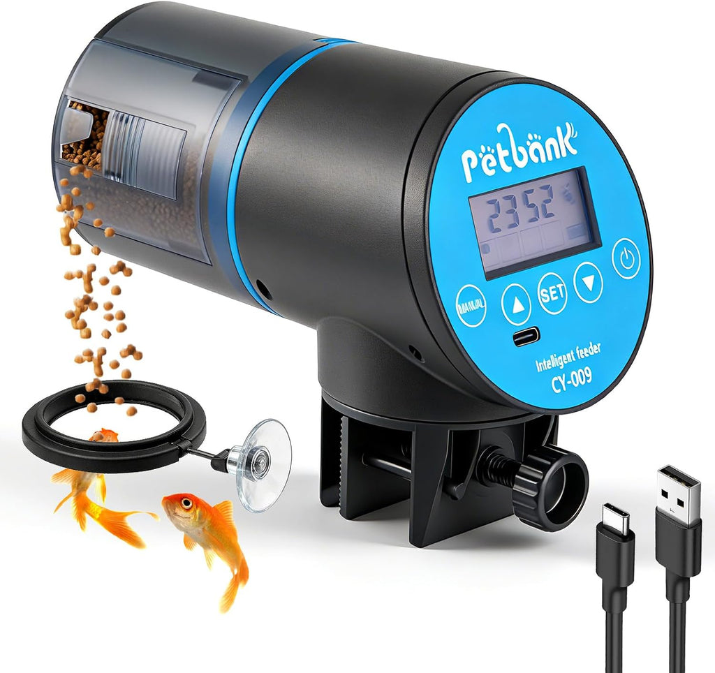 Petbank Automatic Fish Feeder for Aquarium Easy Setup & 4 Timers Blue