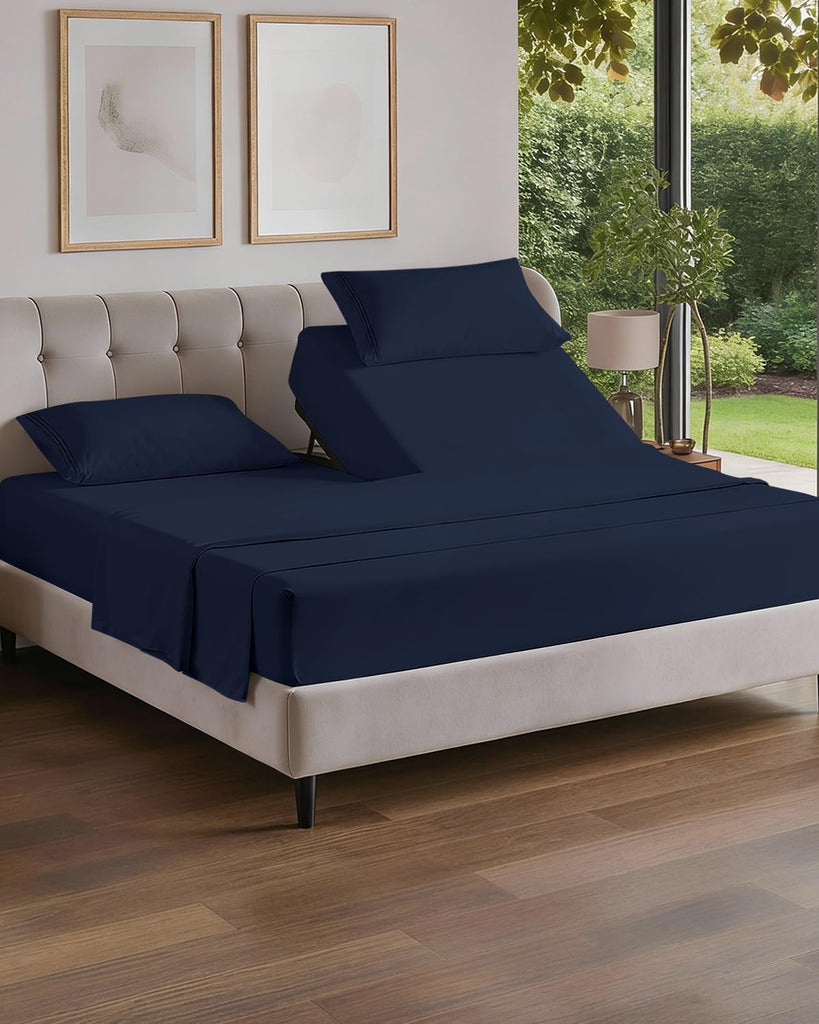 Flex Top Split Head King 4 Piece Sheet Set - Soft & Breathable - Navy Blue