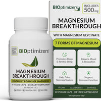 BIOptimizers Magnesium Breakthrough Supplement with 500mg - 7 Forms of Magnesium: Glycinate, Malate, Citrate, and More - Natural Support for Sleep and Cognitive Function -60 Capsules- Calming Vitamins