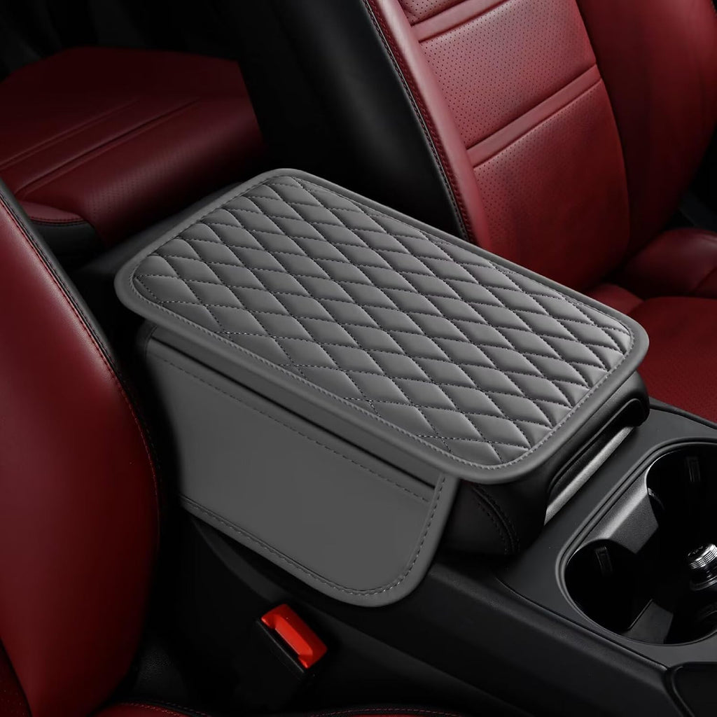 BNMFFYU Car Center Console Cover Fit for Tesla Model X: Leather Car Armrest Cover Cushion with 2 Storage Bags - Car Acce