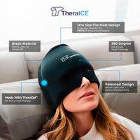 TheraICE Gorro de Alivio para Migraña, Gorro Calmante para Dolor de Cabeza con Compresa de Hielo, Máscara de Compresa Fría Facial, Productos de Gel Refrescante para Envolver la Cabeza para Tensión