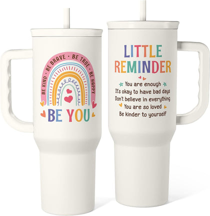 Inspirational Tumbler with Handle 40oz, Positive Reminder Coffee Cups Stainless Steel Travel Mug, Daily Inspiration Motivational Gifts for Women Girls Friends Coworker, Gift for Birthday Christmas