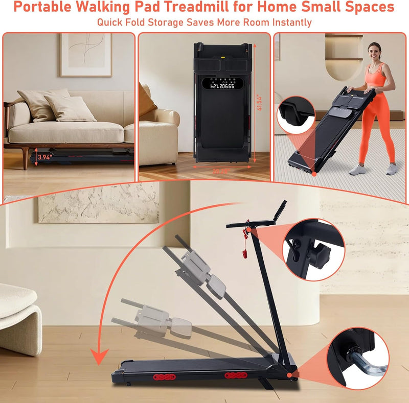 MCRG Portable Walking Pad Treadmill with Handle Bar Incline for Home Small