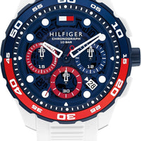Tommy Hilfiger TH-Regatta Men's Chronograph Quartz Watch – 44mm Stainless Steel Case, Rotating Bezel, Silicone Strap, Nautical- Inspired Sport Style, Gift for Him
