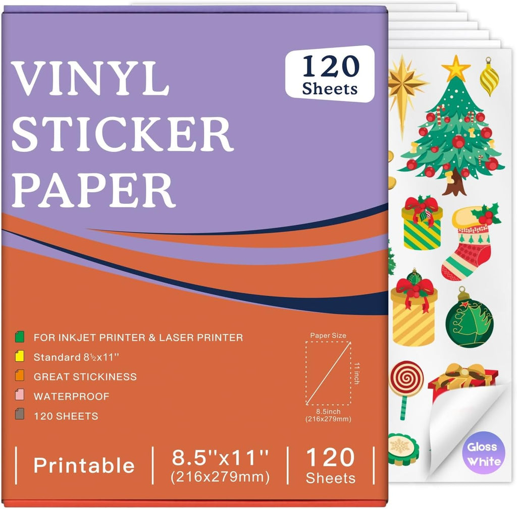 Veicevol Printable Vinyl Sticker Paper for Inkjet Printers, Glossy White