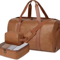3PCS Faux Leather Weekender Bag for Women Men Travel Bag Overnight Bags