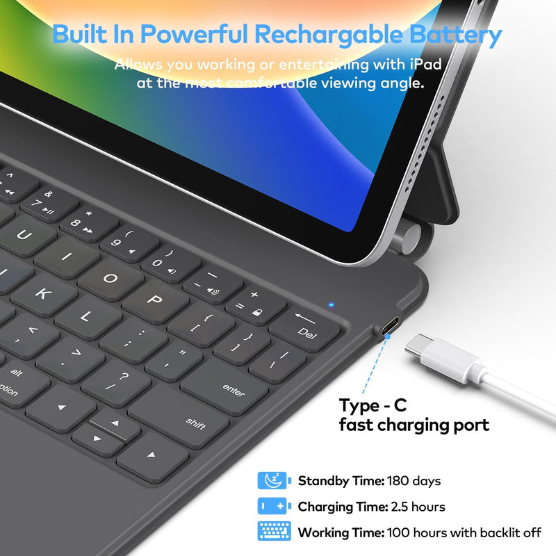 Funda con Teclado runelk para iPad 10.ª / 11.ª Gen (A16) - Gris