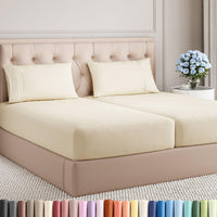 Split King Size 5 Piece Sheet Set - Breathable & Cooling Sheets - Off White